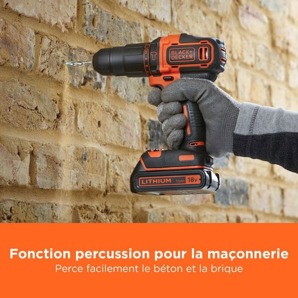Langaton iskuporakone BlackDecker BDCHD18K - 18V Li-ion 1,5 Ah - Laturi ja kotelo mukana