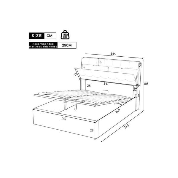Lit - MUVOE - 140x200 - Polstret - Seng med opbevaring - Sort