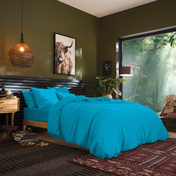 Platt lakan "Premium" för enkelsäng & dubbelsäng - Premium Cyan - 180 x 290 cm för enkelsäng - Premium Cyan -