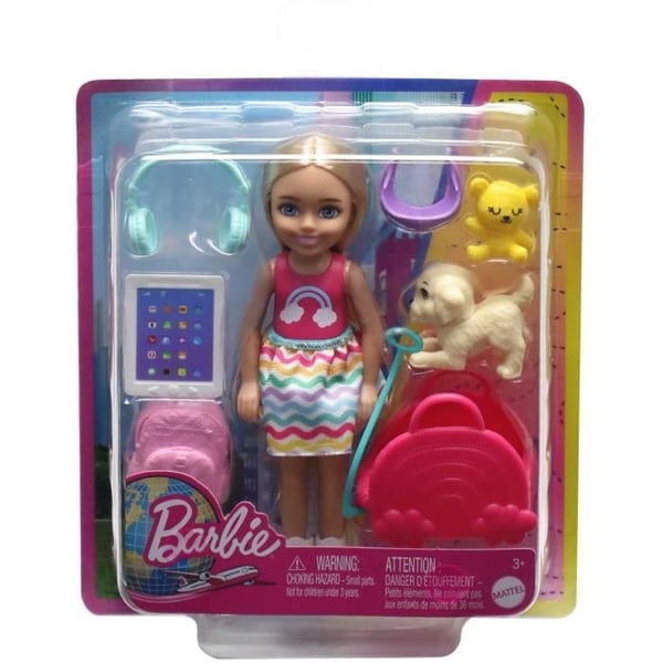 Resedocka Chelsea med tillbehör - BARBIE - Dockset med Chelsea - Valp ingår - 8 delar