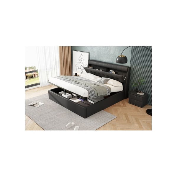 Lit - MUVOE - 140x200 - Polstret - Seng med opbevaring - Sort