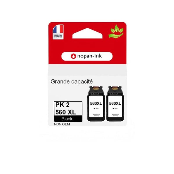 PG 560XL tillverkad i Frankrike, 2 återvunnen bläckpatron för CANON PG560 XL svart 3712C001/3713C001 kompatibel med Pixma TS5350 T
