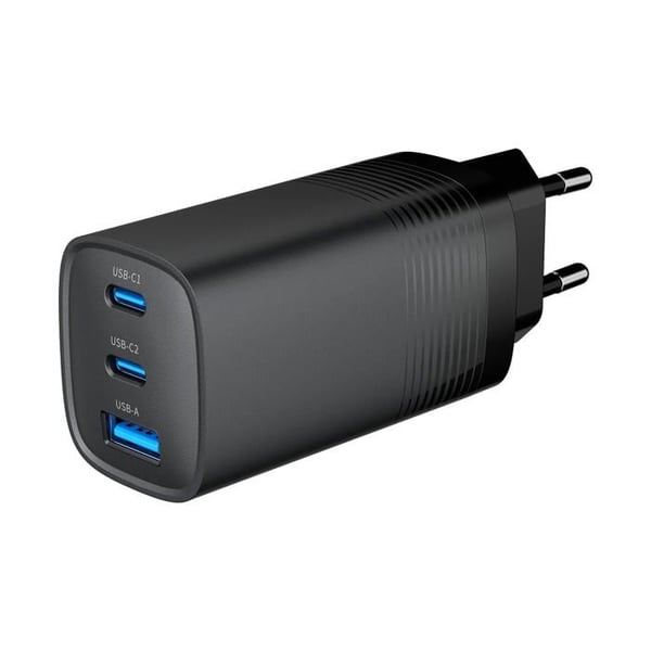 Laddare - GEMBIRD - TA-UC-PDQC65-01-BK - 3 portar - 65 W - Snabb laddning - GaN-teknologi