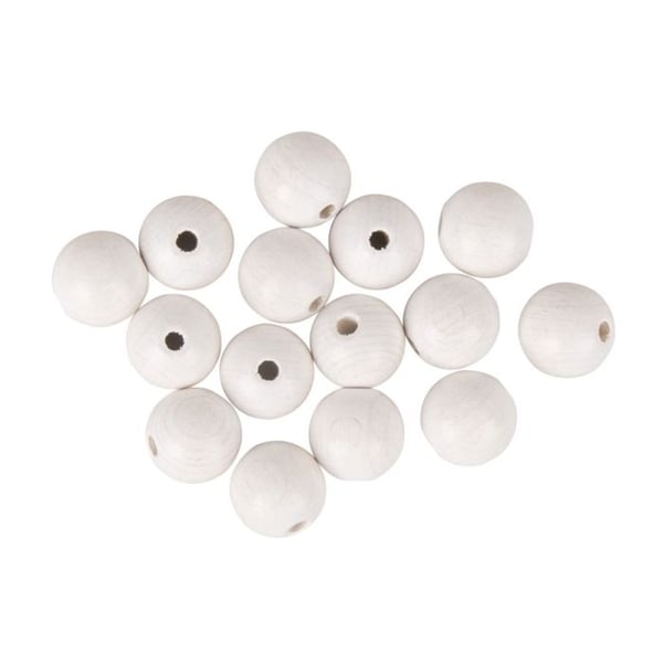 Borrade träkulor FSC 100%, matt, ø15mm, vit, 15 st