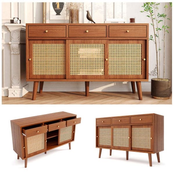 Buffet - MUVOE - 120x40x78 cm - 3 skuffer - 3 skydedøre - Valnød