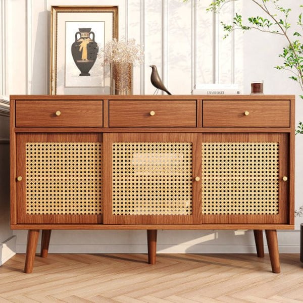 Buffet - MUVOE - 120x40x78 cm - 3 skuffer - 3 skydedøre - Valnød