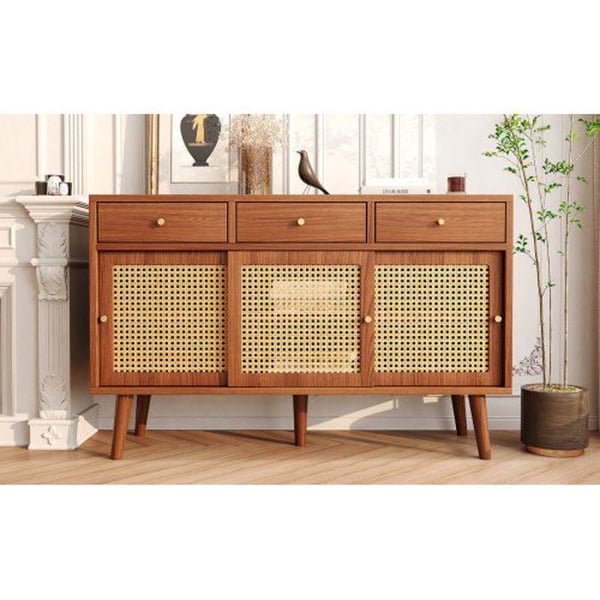Buffet - MUVOE - 120x40x78 cm - 3 skuffer - 3 skydedøre - Valnød