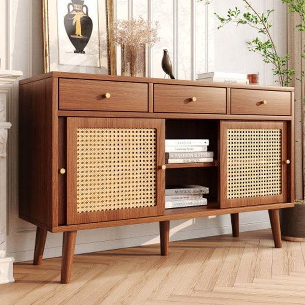 Buffet - MUVOE - 120x40x78 cm - 3 skuffer - 3 skydedøre - Valnød