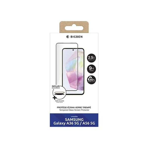 Skydd för skärm i härdat glas 2.5D BigBen Connected Transparent för Samsung Galaxy A36 5G och A56 5G + SmartFrame