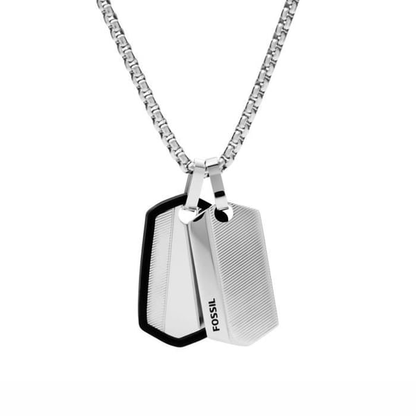 Collier - FOSSIL - Chevron - Rostfritt stål - Militärplattor - Färg Vit