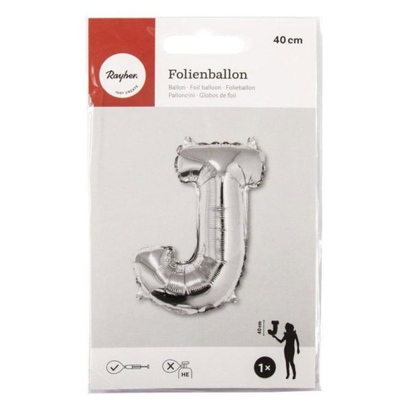 Ballong Bokstav J, 40cm, 1st, silver