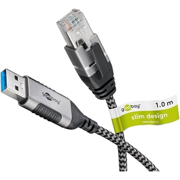 USB A 3.0 till RJ45 Ethernet-kabel - GOOBAY - Cat 6 - 1 Gbit/s - Slankt design - Kompatibel med Windows/macOS/Android