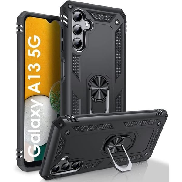 Svart skal till Samsung Galaxy A13 5G - Stötsäkert skydd Militärstil Robust Ring Ring 360 Roterande Phonillico®