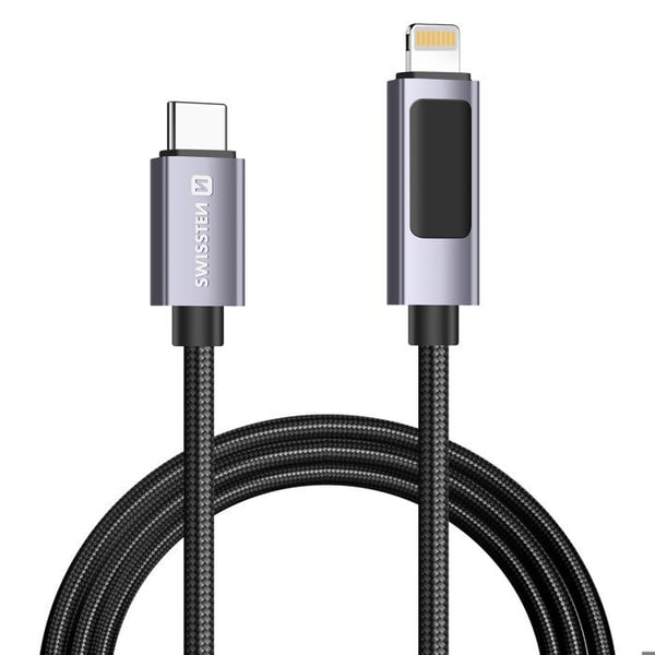 USB-C till Lightning-kabel - SWISSTEN - 30W - 1,5m - LED-display - Power Delivery