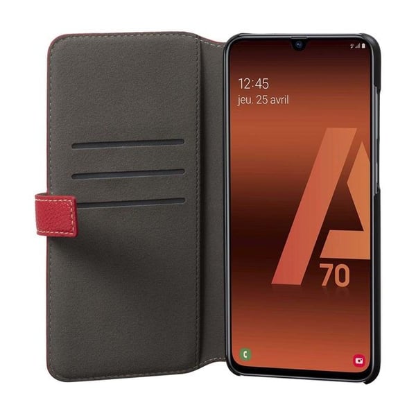 Foliofodral - FACONNABLE - Samsung Galaxy A70 - Röd Läder - Halvstyv - Magnetflik