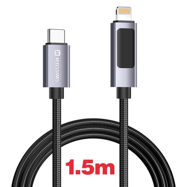USB-C till Lightning-kabel - SWISSTEN - 30W - 1,5m - LED-display - Power Delivery