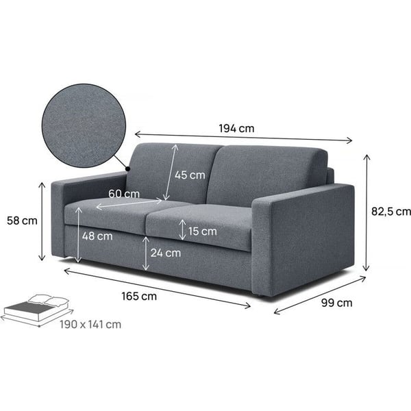 Express konvertibel soffa i tyg "Diana" - Sängplacering 140 cm - 3 platser - Grå