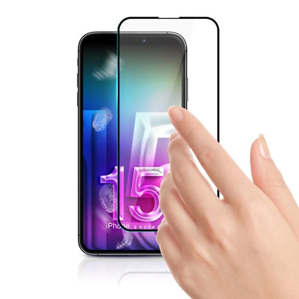 Beskyttelsesglas - 3mk - HardGlass Max Lite - iPhone 15 - Sort - 0,3 mm - Ridsefast