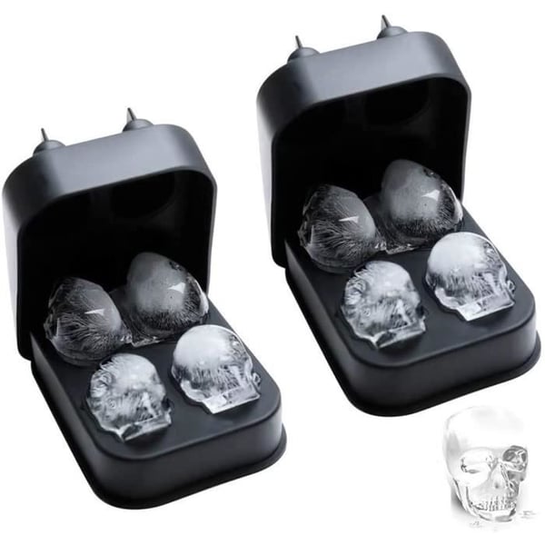 Silikon Ice Cube Tray-3D Skalle Ice Cube Tray Form med lock (2 st) Iskuber Whisky, Öl, Isbitar