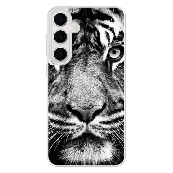 Siliconförstärkt tryckt skal kompatibelt med Samsung Galaxy S24 FE Vit och svart tiger.