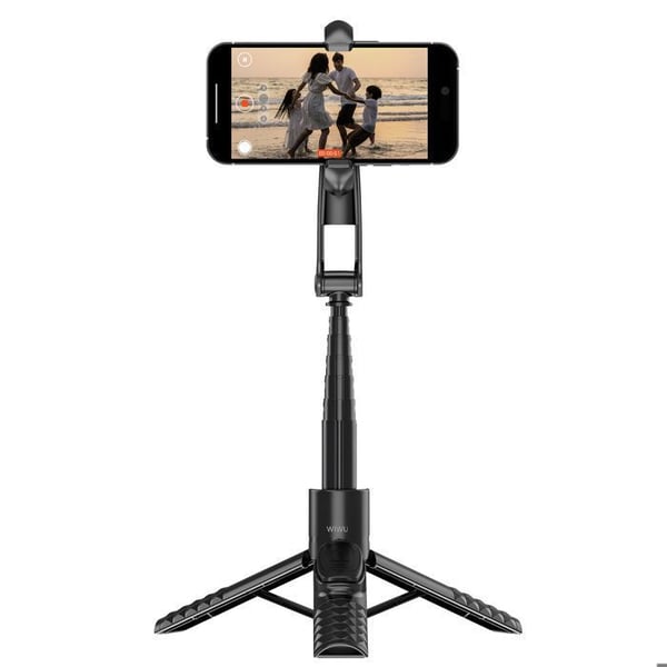 Selfie-stativ - WIWU - Rotativ 360° - Bluetooth-fjärrkontroll - Lätt aluminium - Svart