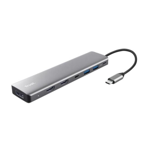 Multifunktionsadapter - TRUST - Dalyx - 7 i 1 - 4K vid 60 Hz - USB PD 3.0 - Grå aluminium