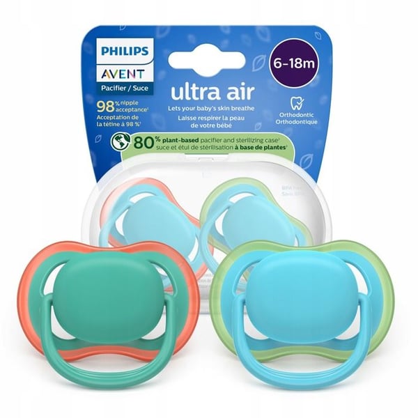 Spädbarnsnapp - Philips Avent - Ultra Air SCF087-10 - Ortodontisk silikon - 6 till 18 månader - 2-pack
