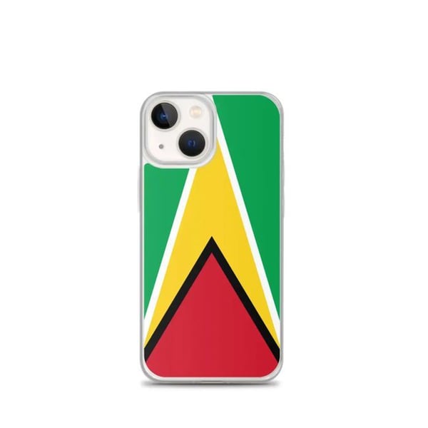 Mobilskal – Guyanas flagga – Kompatibel med iPhone 13 mini – Mjuk Fodral – Slitstarkt och Stötsäkert – Silikon – Pixelforma
