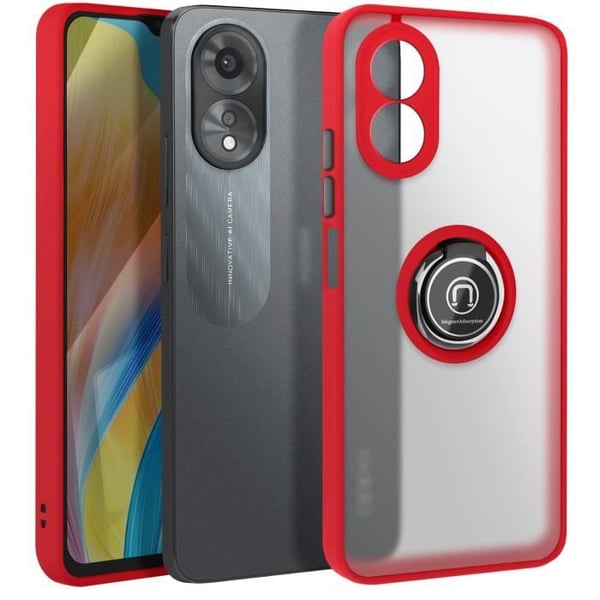 Coque för Oppo A38 Metallring Stöd Video Röd