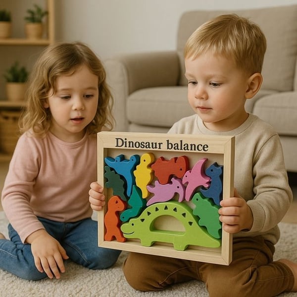 Spel Balans Dinosaur med Träbalans 11 Delar Färgglatt Pedagogiskt Roligt Spel för Barn