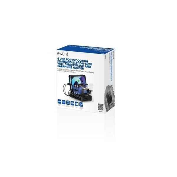 USB-laddstation Ewent EWENT130W 6 portar 130W PPS PD QC 3.0 svart