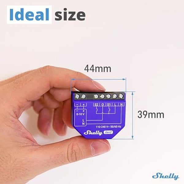 Shelly Dimmer 0/1-10V PM Gen3 - Forbundet lysdæmper, Wi-Fi dæmper til LED, halogen med måling af forbrug.
