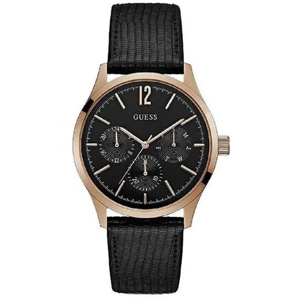 Klocka - Guess - W1041G3 - Svart läder - Rund boett 42 mm - Datumvisare