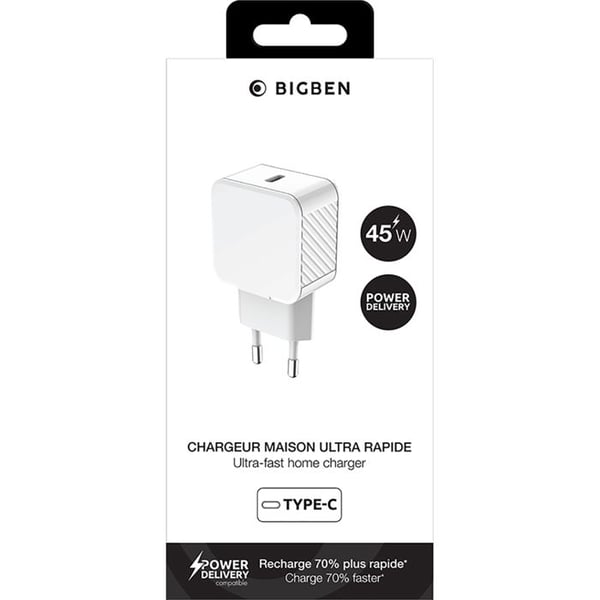 USB-C laddare 45W - BigBen Connected - Ultra Snabb - Eco-Vänlig - Universell - Vit