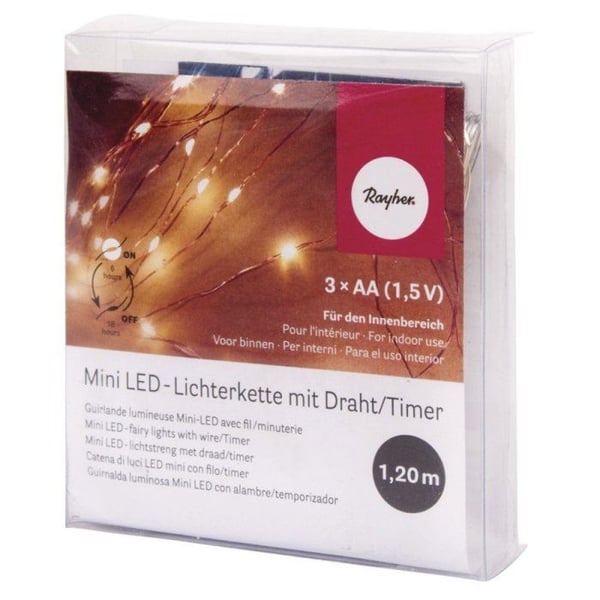 Mini-kedja med LED-lampa med sladd/timer, 120cm, 10LED, batteridriven, starkgul