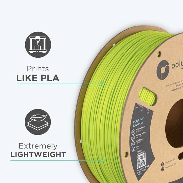 Filament 3D - POLYMAKER - PolyLite LW-PLA - 1,75 mm - 800 g - Lys grøn
