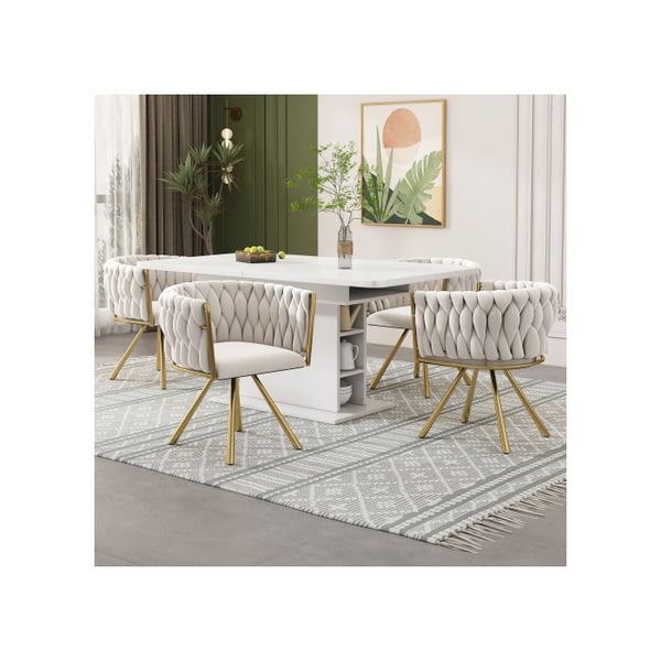 Matstol - MUVOE - Beige och guld sammet - 360° svängbar - Ergonomisk design - Set om 4
