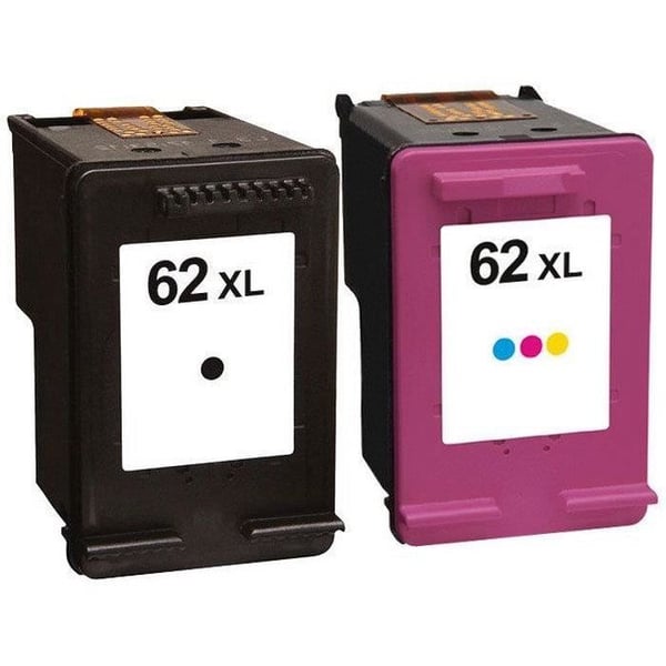 Paket med 2 patroner för HP 62XL Svart och Färg Kompatibel med OfficeJet 8045