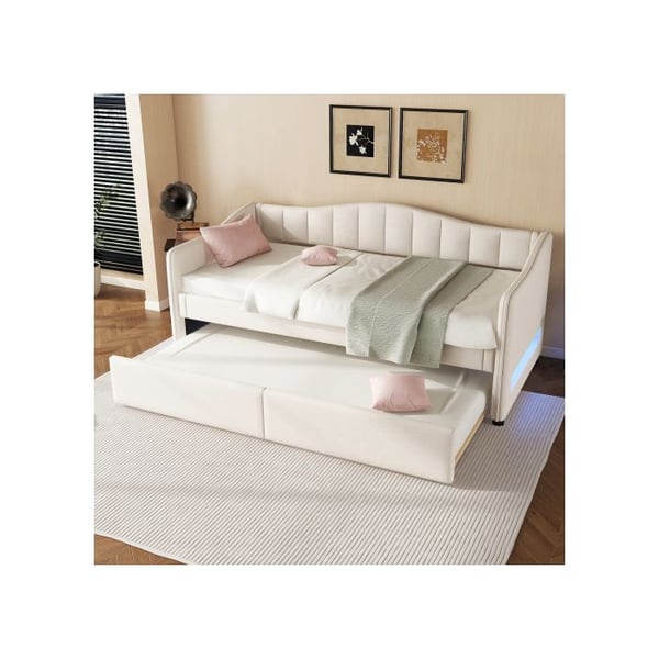 Dagbed - Minimalistisk - 90x200 cm - Beige - Sengeklapseng - Justerbart LED-lys