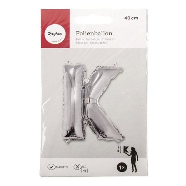 Ballong Bokstav K, 40cm, 1st, silver