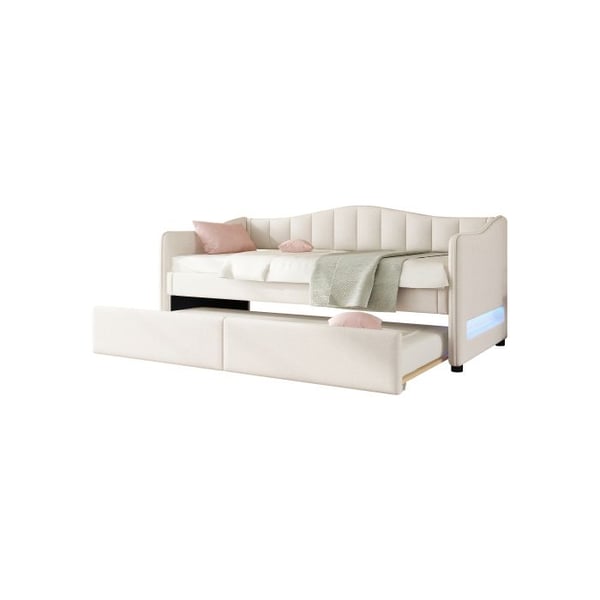 Dagbed - Minimalistisk - 90x200 cm - Beige - Sengeklapseng - Justerbart LED-lys