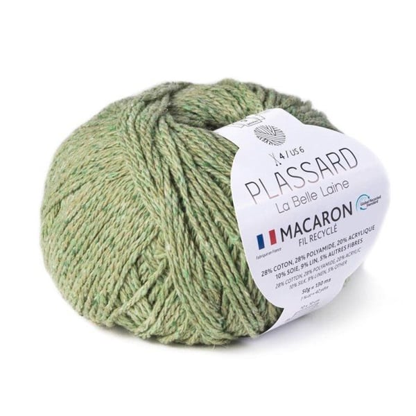 Plassard - Återvunnen Macaron Pelote Plassard Tillverkad i Frankrike Ljusgrön Färg. 70