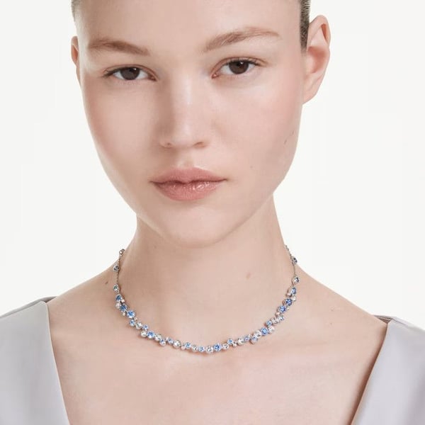 Collier - SWAROVSKI - Constella - Rhodineret metal - Farveløse og blå krystaller - 45 cm