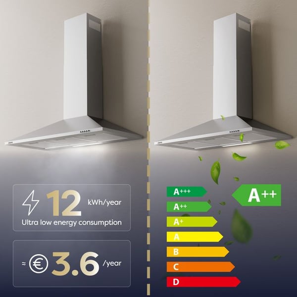 CIARRA Kåpa 90cm A++ 370 m³/h 3 hastigheter Evakuering & återvinning med 2st kolfilter i rostfritt stål