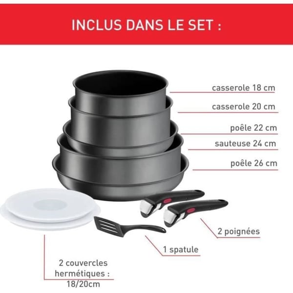 Køkkenredskaber - TEFAL - Ingenio Daily Chef On - 10 dele - Aftageligt håndtag - Non-stick