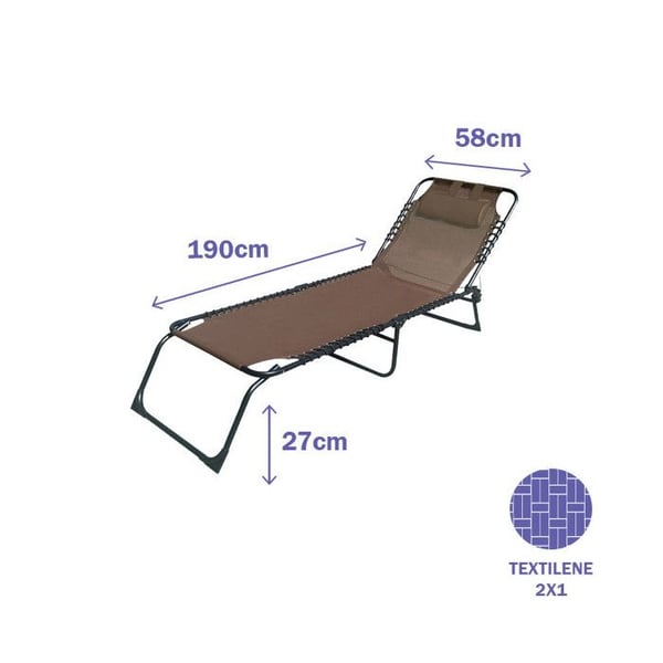 Brun hopfällbar loungestol | Trädgårdsstol utomhus 190 x 27 x 58 cm | Utomhusfällbara fåtöljer - Marbueno
