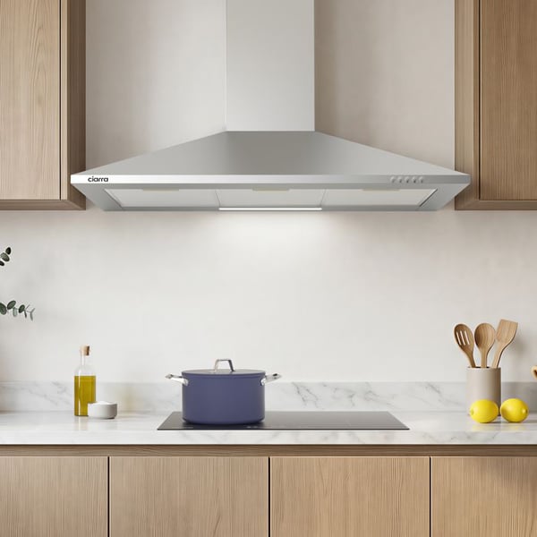 CIARRA Kåpa 90cm A++ 370 m³/h 3 hastigheter Evakuering & återvinning med 2st kolfilter i rostfritt stål