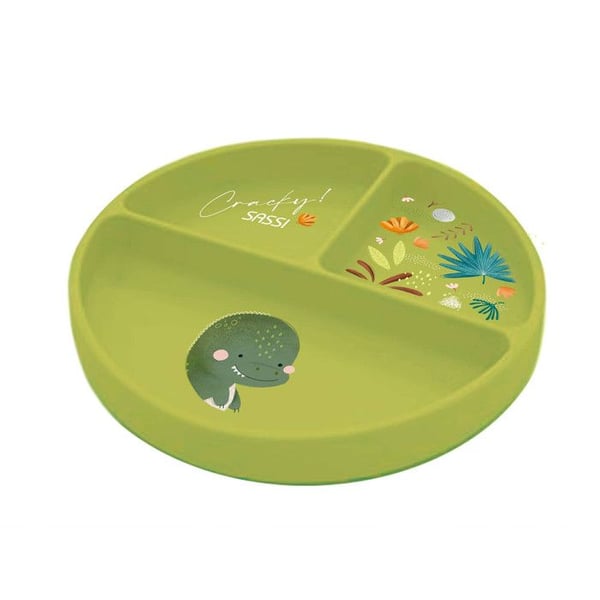 Sassi Junior | Sassi Junior | Delad silikonfat med sugkopp Djur Grön - 18 x 18 cm DINO
