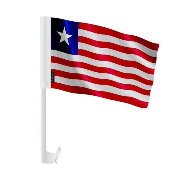 Liberia Bilsflagga – 14 x 21 cm – Polyester tyg – Fäste på fönster – 10 stycken – Pixelforma