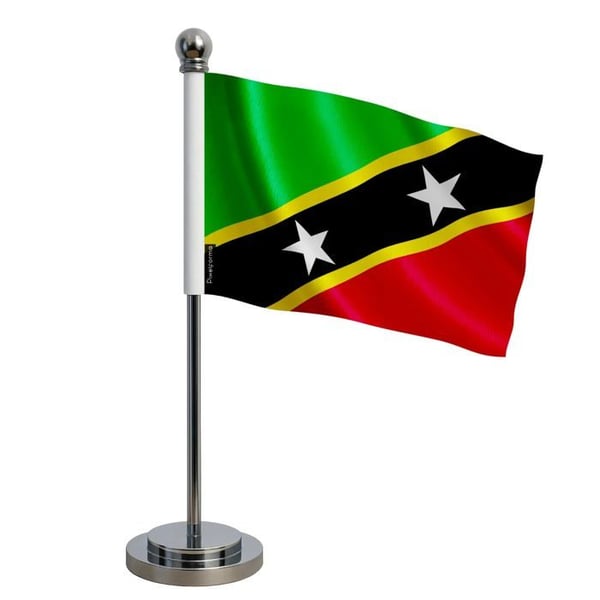 Flagga kontor Saint-Kitts och Nevis – 14 x 21 cm – Polyester – Ställ i rostfritt stål – Pixelforma